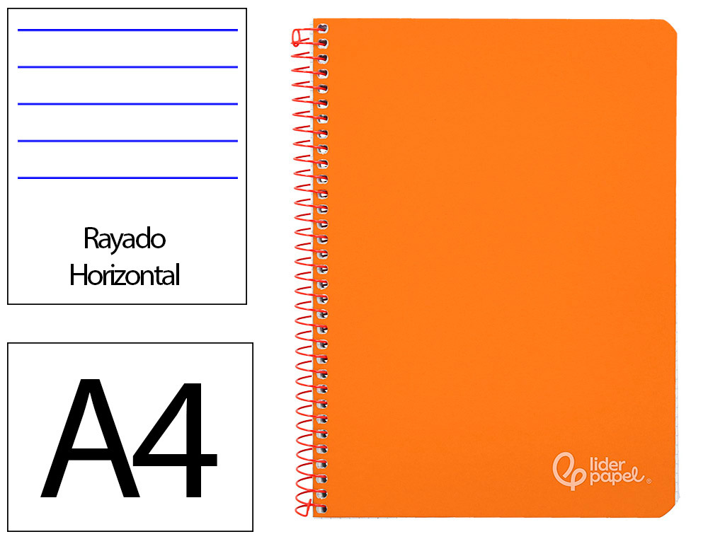 CADERNO ESPIRAL LIDERPAPEL WITTY DIN A4 CAPA DURA 80F 90GR PAUTADO COM MARGEM COR LARANJA