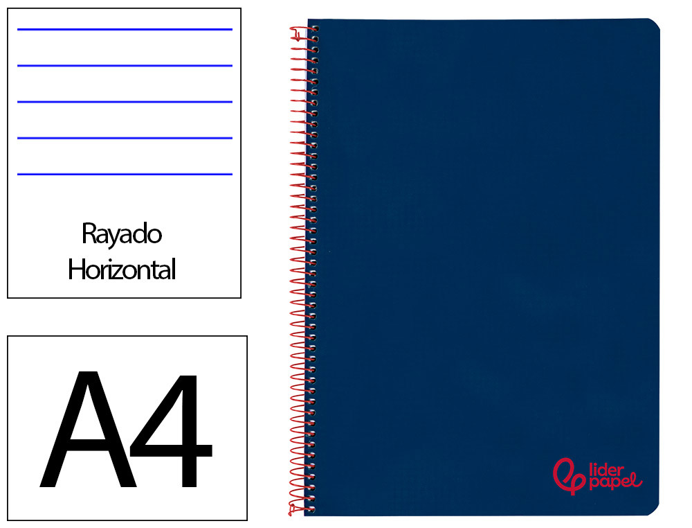 CADERNO ESPIRAL LIDERPAPEL WONDER DIN A4 CAPA PLASTICO 80F 90GR PAUTADO COM MARGEM COR AZUL MARINHO