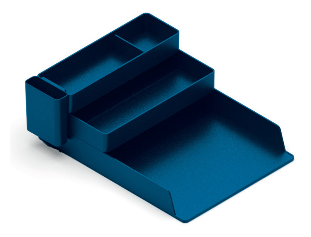 BANDEJA DE SECRETARIA DE PLASTICO Q-CONNECT ORGANIZADOR DE ESCRITORIO COM 4 DEPARTAMENTOS COR AZUL 115X240X323 MM