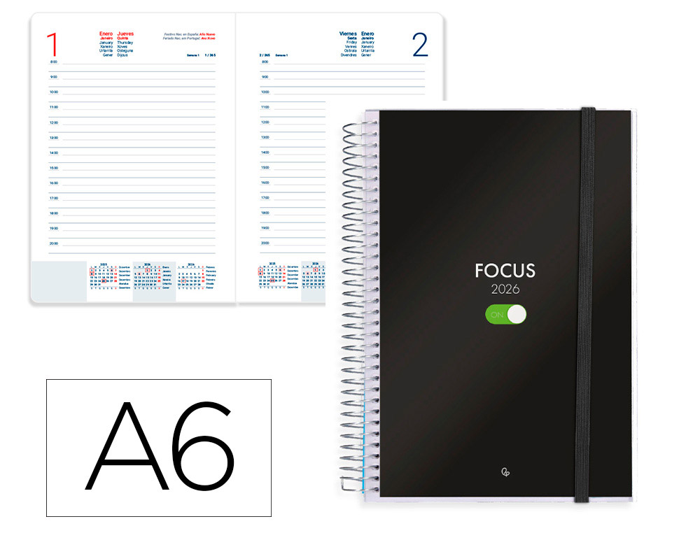 AGENDA ESPIRAL LIDERPAPEL TINOS A6 2026 DIA PAGINA DESIGN 1 PAPEL 70 GR FSC