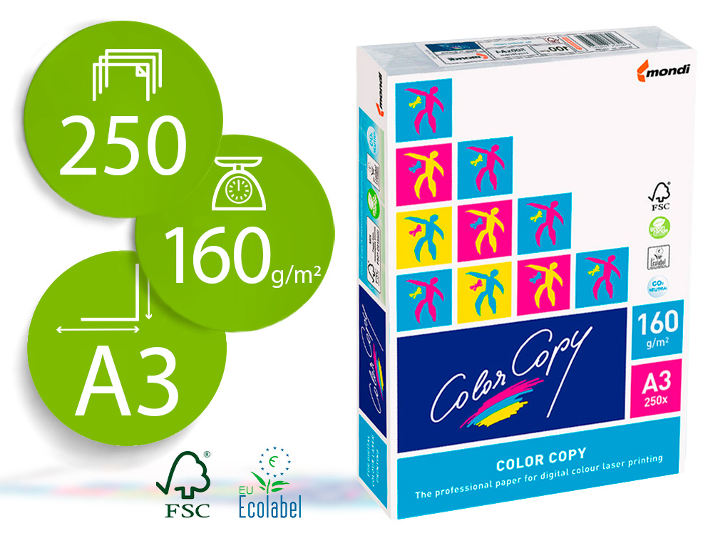 PAPEL COLOR COPY DIN A3 160 GR EMBALAGEM DE 250 FOLHAS
