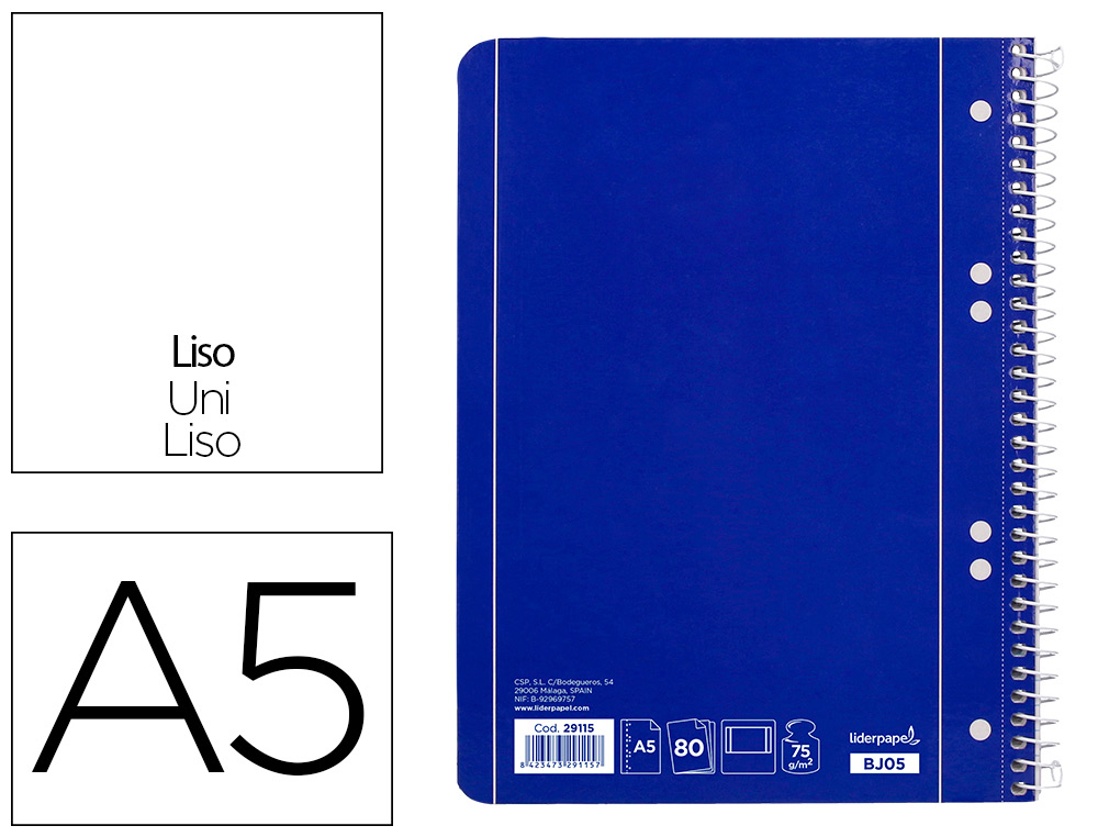 CADERNO ESPIRAL LIDERPAPEL CAPA AZUL MICRO 80 F DIN A5 LISO