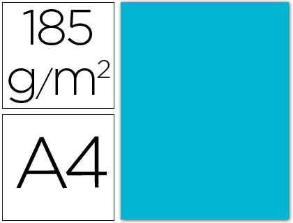 CARTOLINA GUARRO DIN A4 AZUL TURQUESA 185 GR PACK DE 50 FOLHAS