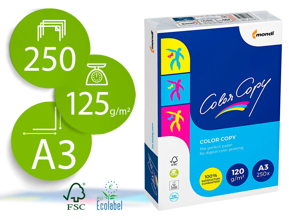 PAPEL COLOR COPY DIN A3 120 GR EMBALAGEM DE 250 FOLHAS