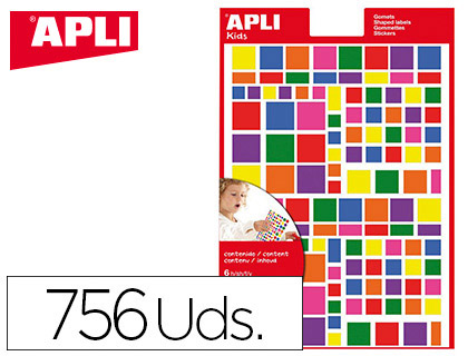 ETIQUETAS APLI AUTOADESIVAS QUADRADO MULTICOLOR BLISTER DE 6 FOLHAS