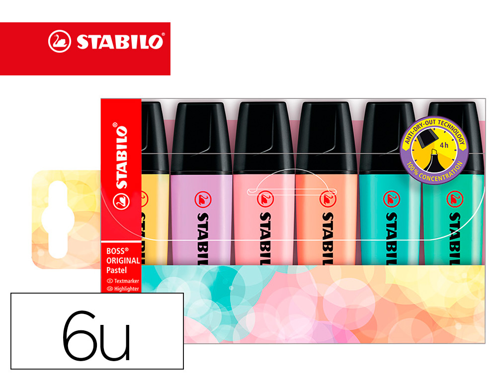 MARCADOR FLUORESCENTE STABILO BOSS 70 PASTEL ESTOJO DE 6 UNIDADES SORTIDAS