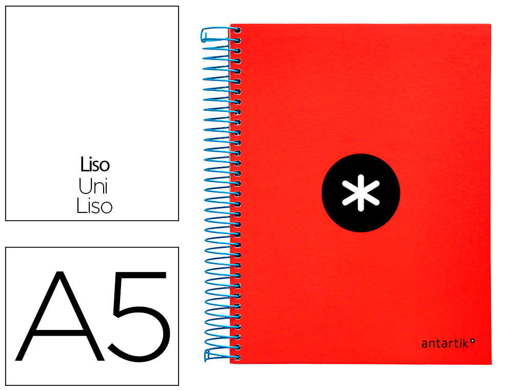 CADERNO ESPIRAL DIN A5 ANTARTIK CAPA FORRADA 120 F 100 GR LISO COM BANDAS DE CORES 6 FUROS COR VERMELHO