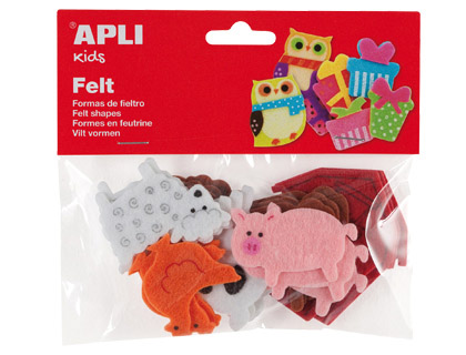 FIGURA EM FELTROS APLI COM FORMA DE ANIMAIS BOLSA DE 18 UNIDADES