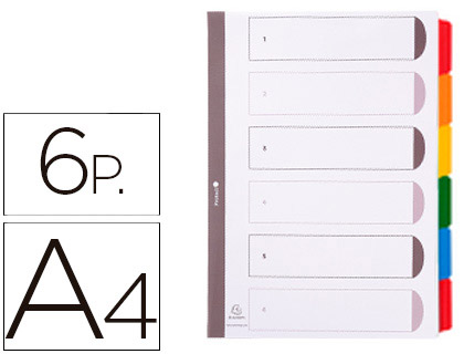 SEPARADOR EXACOMPTA CARTOLINA BRANCO CONJUNTO DE 6 SEPARADORES PESTANAS COLORIDAS A4 MULTIPERFURADO