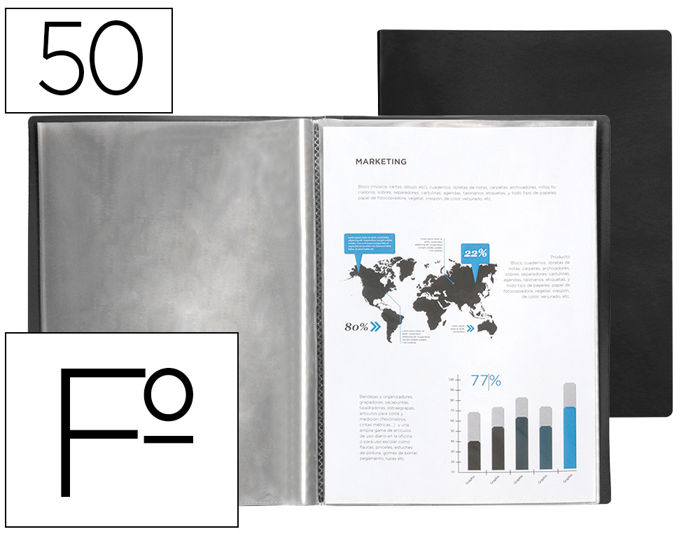 CAPA CATALOGO LIDERPAPEL 50 BOLSAS POLIPROPILENO FOLIO PRETO