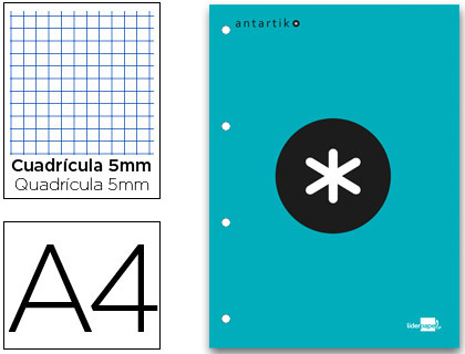 RECARGA COLADA LIDERPAPEL ANTARTIK QUADRICULA DE 5 MM DIN A4 NATURAL 100 F 100 GR COR TURQUESA