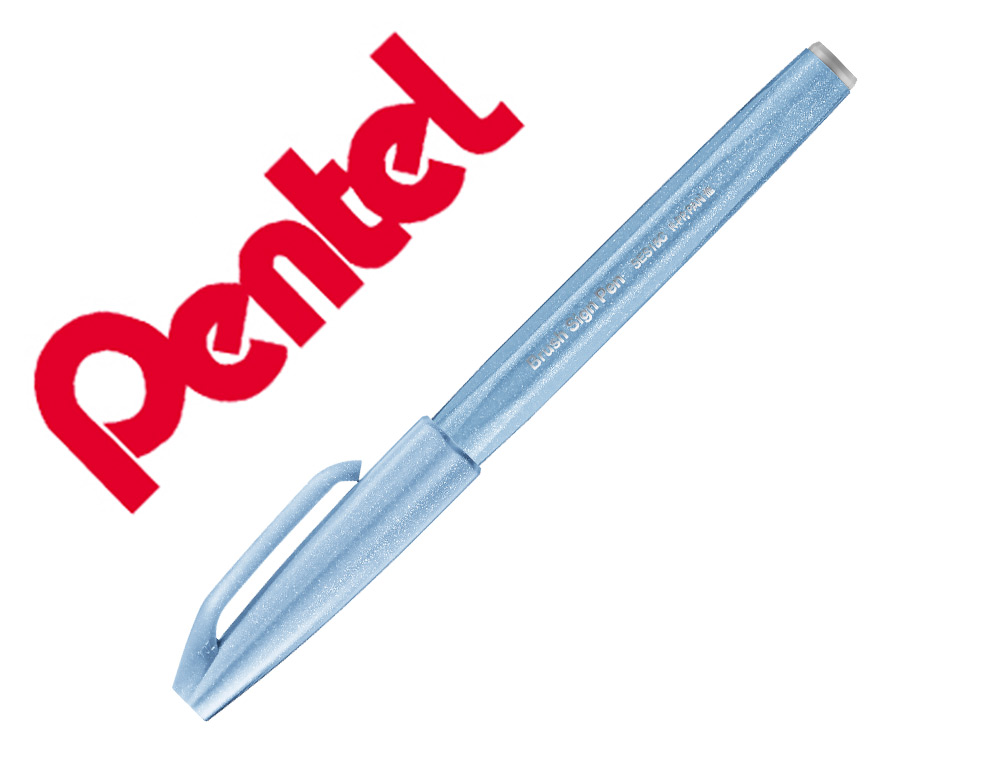 CANETA PINCEL PENTEL TOUCH PARA CALIGRAFIA COR AZUL CINZA PASTEL
