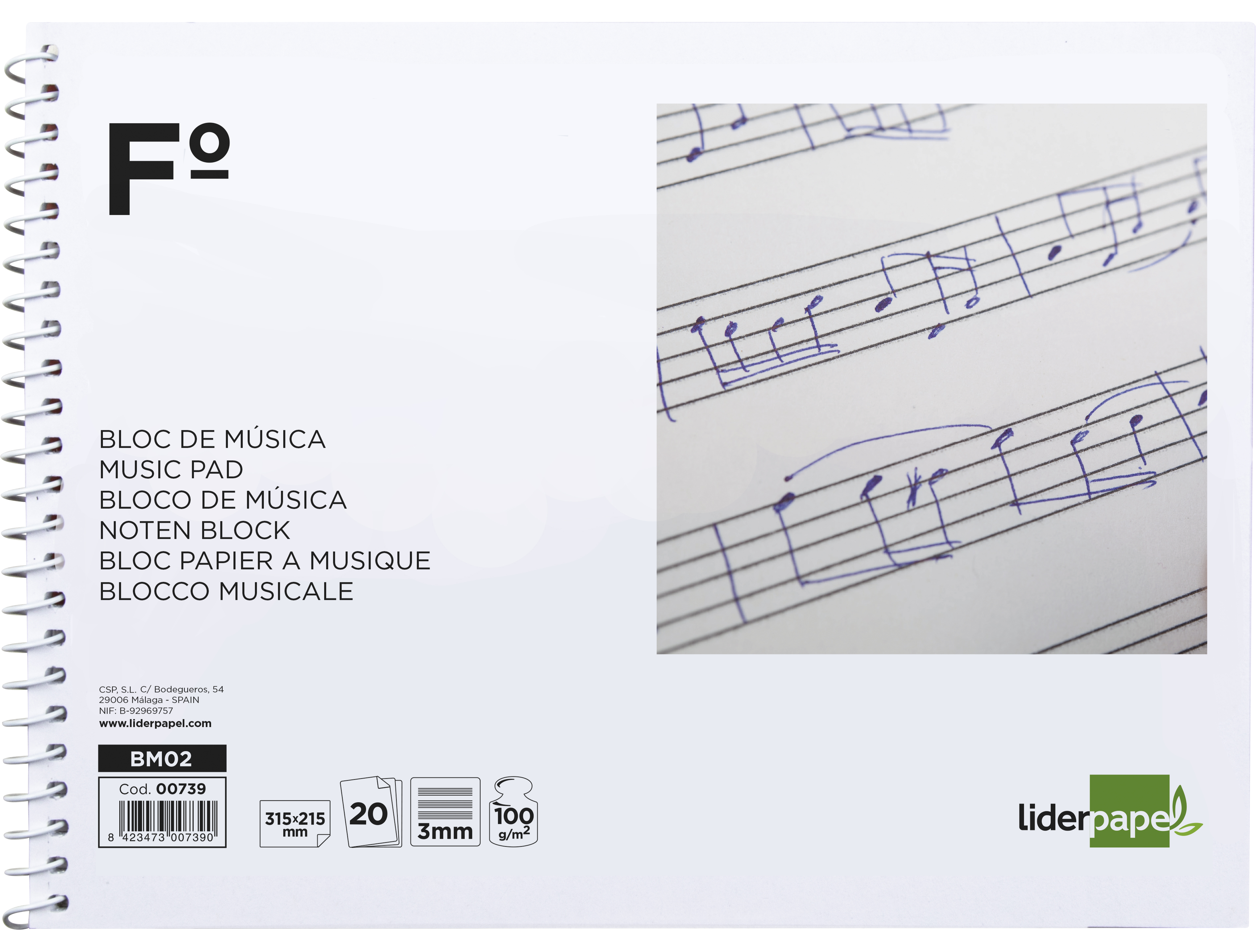 BLOCO MUSICA LIDERPAPEL FOLIO 20 FLS. AO BAIXO