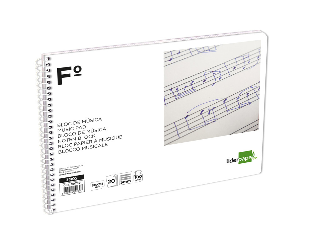 BLOCO MUSICA LIDERPAPEL FOLIO 20 FLS. AO BAIXO