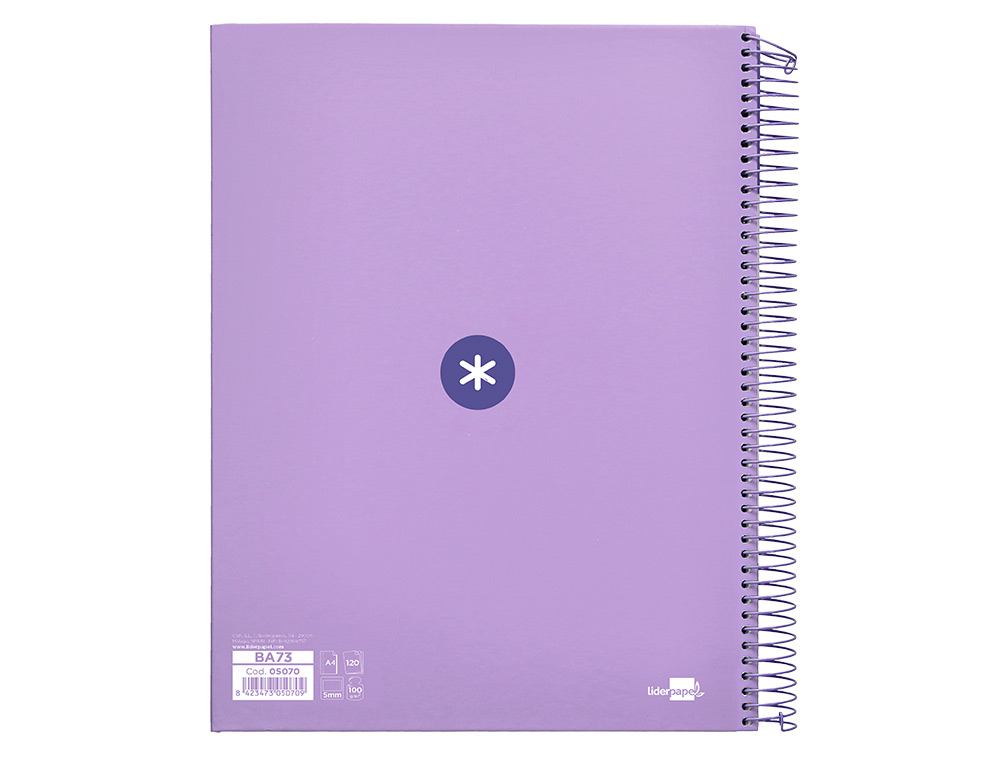 CADERNO ESPIRAL DIN A4 ANTARTIK CAPA FORRADA 120 F 100 GR QUADRICULA 5MM 5 BANDAS DE CORES COR LAVANDA