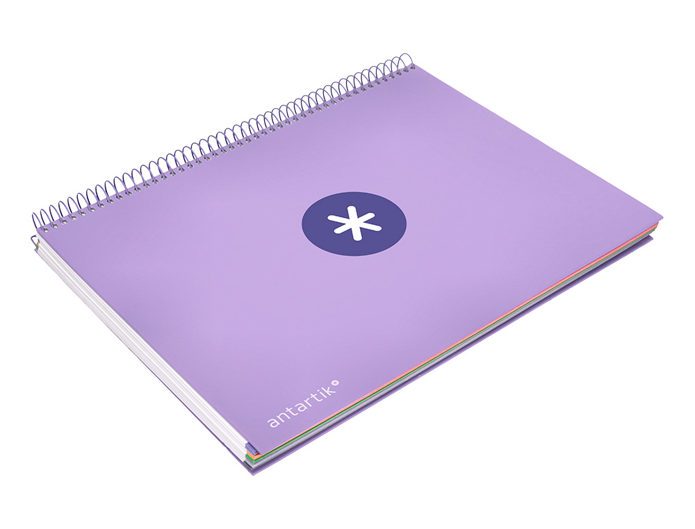 CADERNO ESPIRAL DIN A4 ANTARTIK CAPA FORRADA 120 F 100 GR QUADRICULA 5MM 5 BANDAS DE CORES COR LAVANDA
