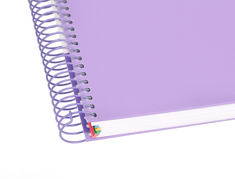 CADERNO ESPIRAL DIN A4 ANTARTIK CAPA FORRADA 120 F 100 GR QUADRICULA 5MM 5 BANDAS DE CORES COR LAVANDA