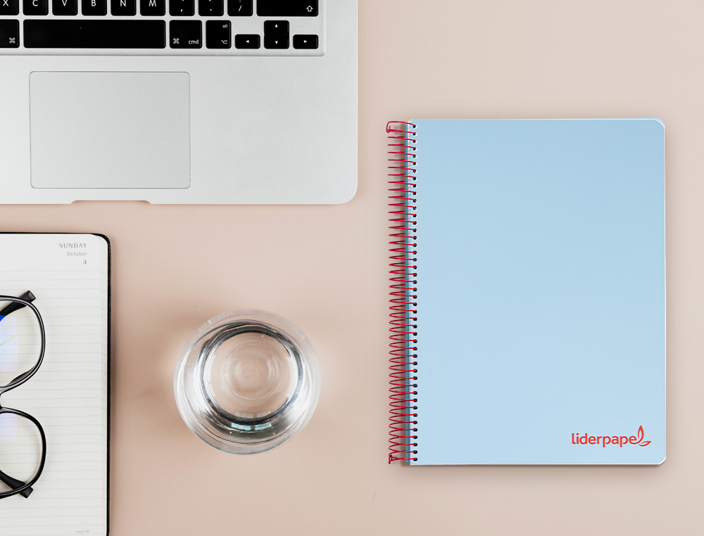 CADERNO ESPIRAL LIDERPAPEL WONDER MICRO DIN A5 CAPA PLASTICO 120 F 90 GR QUADRICULA 5MM 5 BANDAS DE CORES 6 FUROS AZUL