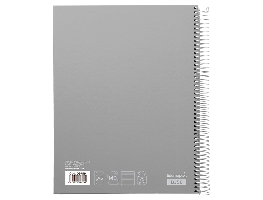 CADERNO ESPIRAL LIDERPAPEL DIN A5 JOLLY CAPA FORRADA 140 F 75 GR PAUTADO 5 BANDAS DE CORES 6 FUROS CORES SORTIDAS