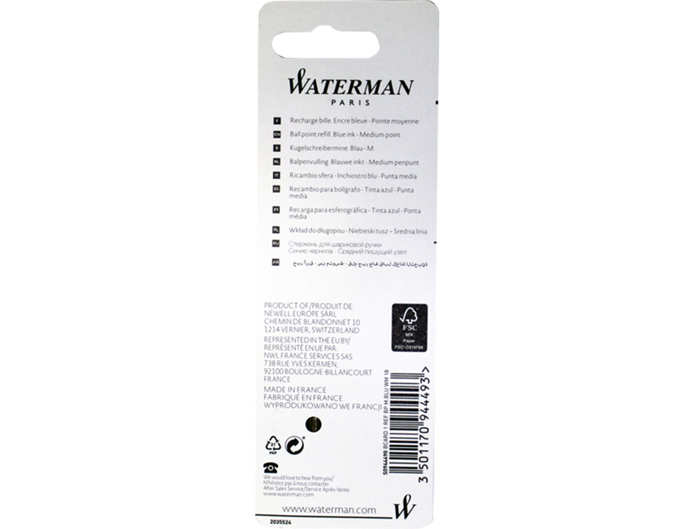 RECARGA ESFEROGRAFICA WATERMAN STANDARD MAXIMA 53426 AZUL