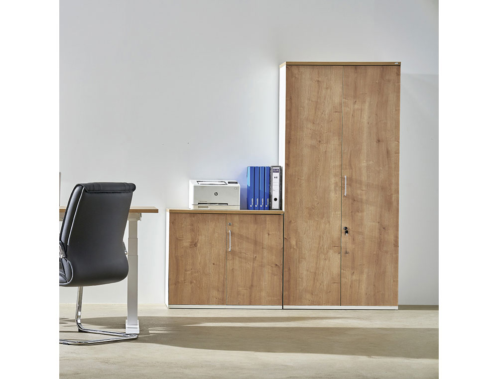 ARMARIO ROCADA COM TRES ESTANTES E DOIS PORTAS INFERIORES SERIE STORE 195X90X45 CM ACABAMENTO AB02 ALUMINIO/CINZA