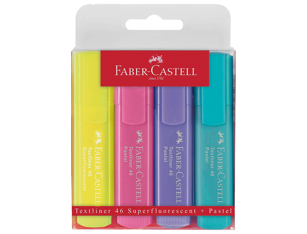 MARCADOR FABER FLUORESCENTE 1546 COR PASTEL ESTOJO 4 UNIDADES SORTIDAS