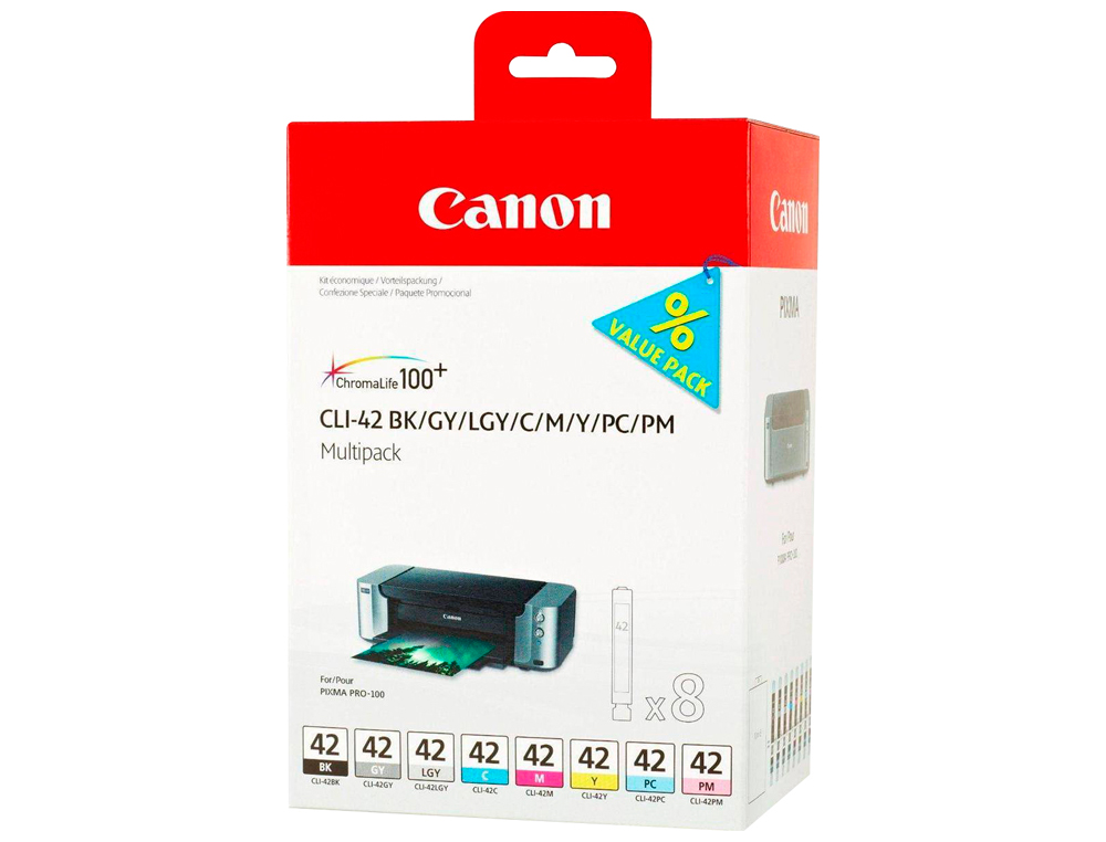 TINTEIRO CLI-42 CANON PIXMA PRO-100 / 100S MULTIPACK 8 CORES BK /GE / LGE / C / M / E / PC / PM 13 ML