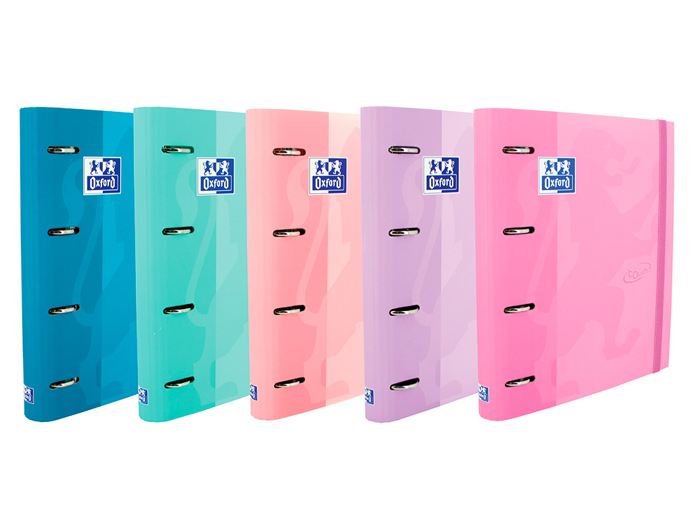 PASTA COM RECARGA OXFORD EUROPEANBINDER TOUCH PASTEL 4 ANEIS 35 MM DIN A4+ CAPA EXTRADURA COM ELASTICOS CORES SORTIDAS