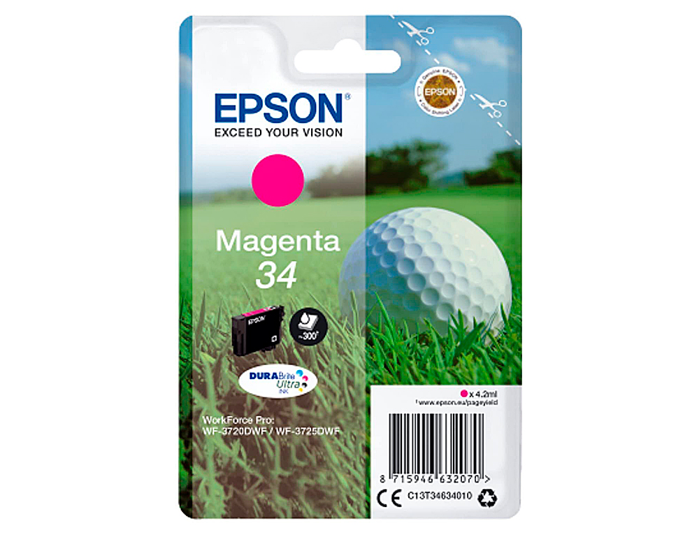 TINTEIRO EPSON 34 WORKFORCE PRO WF-3720 / WF-3720DWF / WF-3725DWF MAGENTA 300 PAGINAS