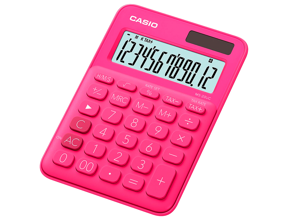 CALCULADORA CASIO MS-20UC-RD SECRETARIA 12 DIGITOS TAX +/- COR FUCSIA