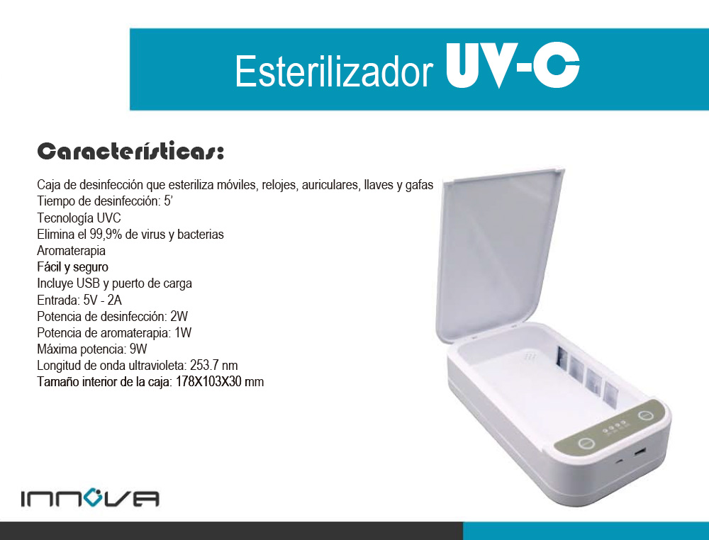 CAIXA DE DESEMFECAO INNOVA DE SECRETARIA ESTERILIZADOR PARA TELEMOVEIS RELOGIOS CHAVES AURICULARES E OCULOS 239X134X64 M