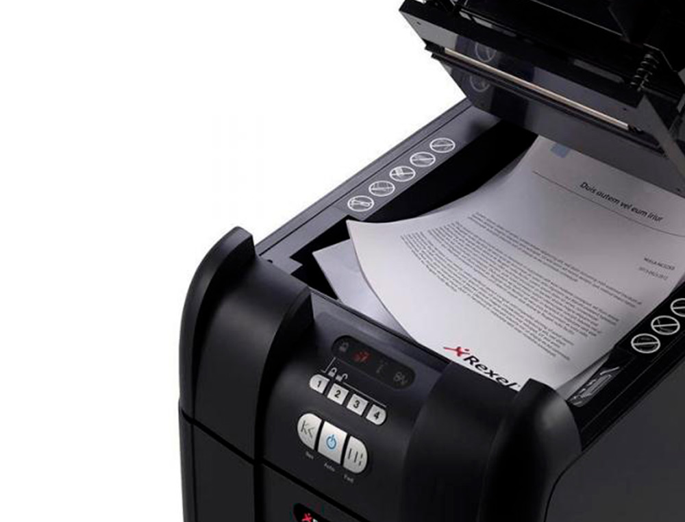 DESTRUIDORA DE DOCUMENTOS REXEL OPTIMUM AUTOFEED+ 300X EU CAPACIDADEE DE CORTE 300 FOLHAS DESTROI AGRAFES E CLIPS 60 LIT