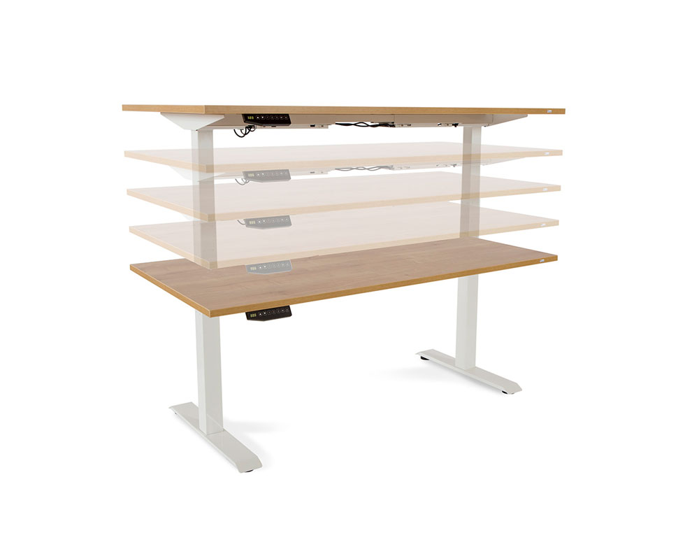 MESA ROCADA REGULAVEL EM ALTURA ELECTRICAMENTE ATE 129 CM ESTRUTURA DE ACO NO TAMPO 180 CM COR FAIA