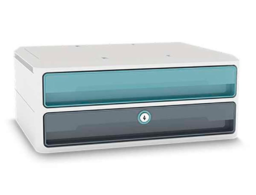 BLOCO CLASSIFICADOR DE GAVETAS CEP MOOV UP RECICLADO 80% COM FECHADURA 2 GAVETAS COR AZUL /CINZA 275X369X146 MM
