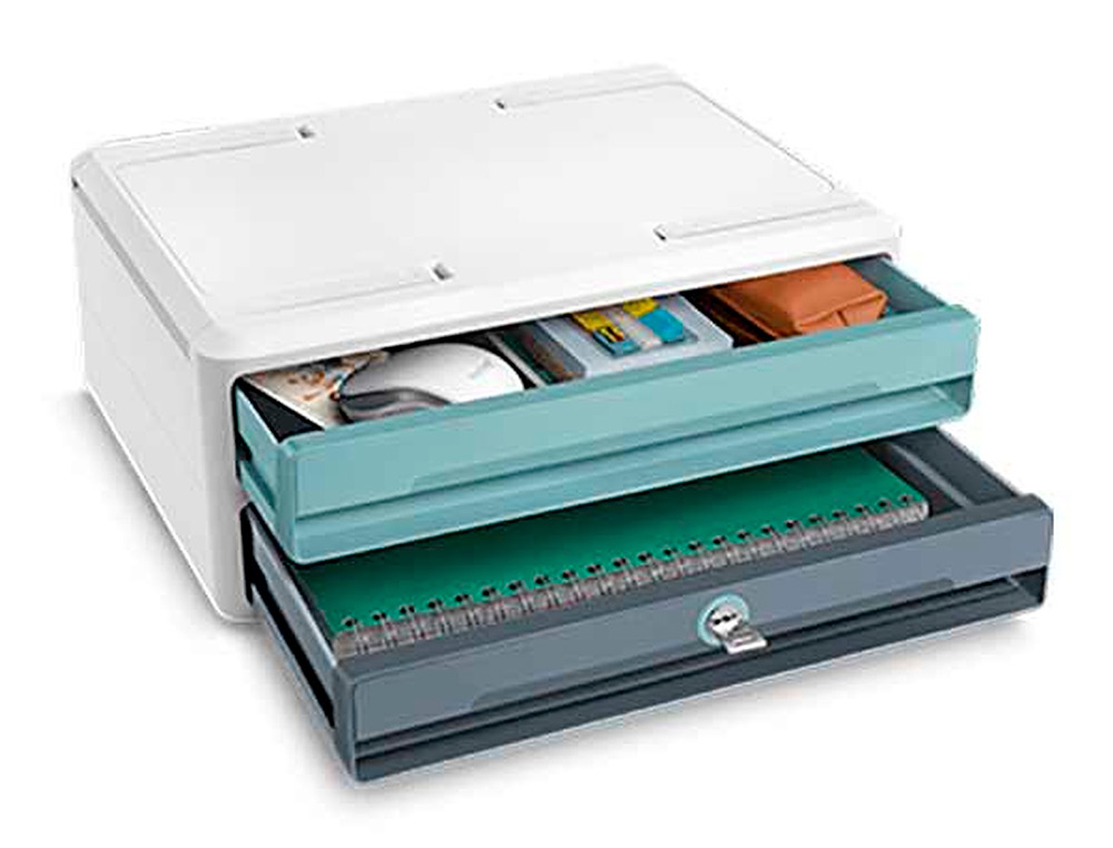BLOCO CLASSIFICADOR DE GAVETAS CEP MOOV UP RECICLADO 80% COM FECHADURA 2 GAVETAS COR AZUL /CINZA 275X369X146 MM