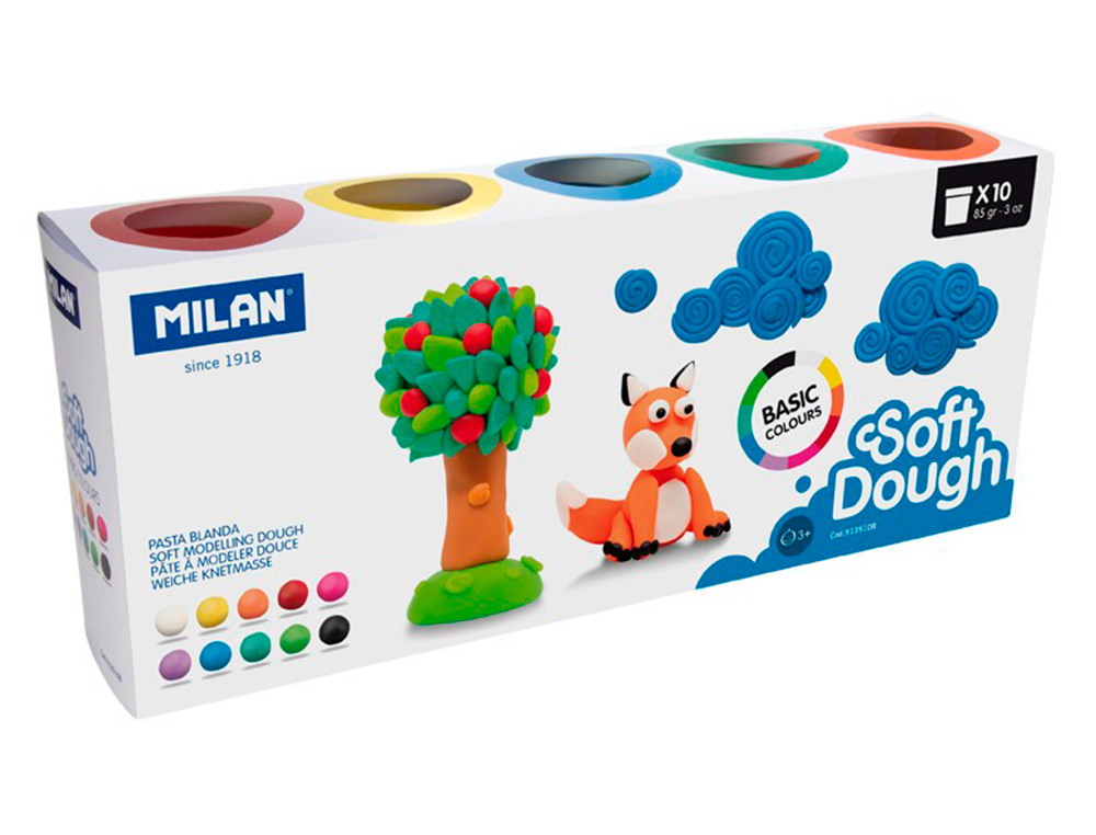 PLASTICINA MILAN PARA MODELAR SOFT DOUGH BASIC CAIXA DE 10 FRASCOS CORES SORTIDAS 85 G