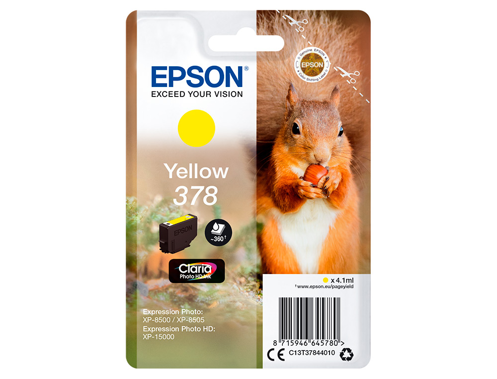 TINTEIRO EPSON SINGLEPACK AMARELO 378 CLARIA PHOTO HD INK