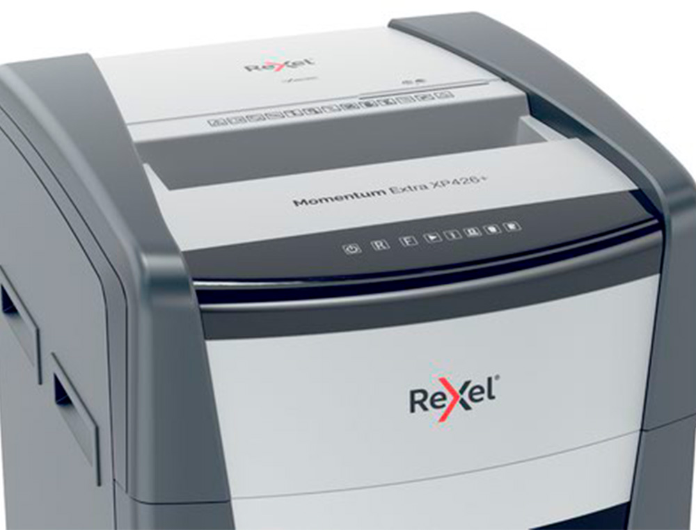 DESTRUIDORA DE DOCUMENTOS REXEL MOMENTUM EXTRA XP426+ CAPACIDADE CORTE 26 F P4 DESTROI AGRAFES CLIPS CD E CARTOES 120 L