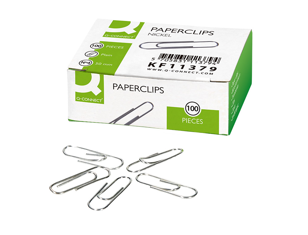 CLIPS NIQUELADOS Q-CONNECT N 4 PLANOS 50 MM CAIXA DE 100 UNIDADES