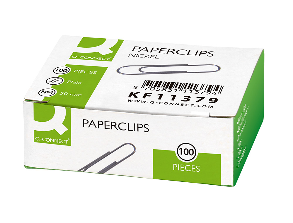 CLIPS NIQUELADOS Q-CONNECT N 4 PLANOS 50 MM CAIXA DE 100 UNIDADES