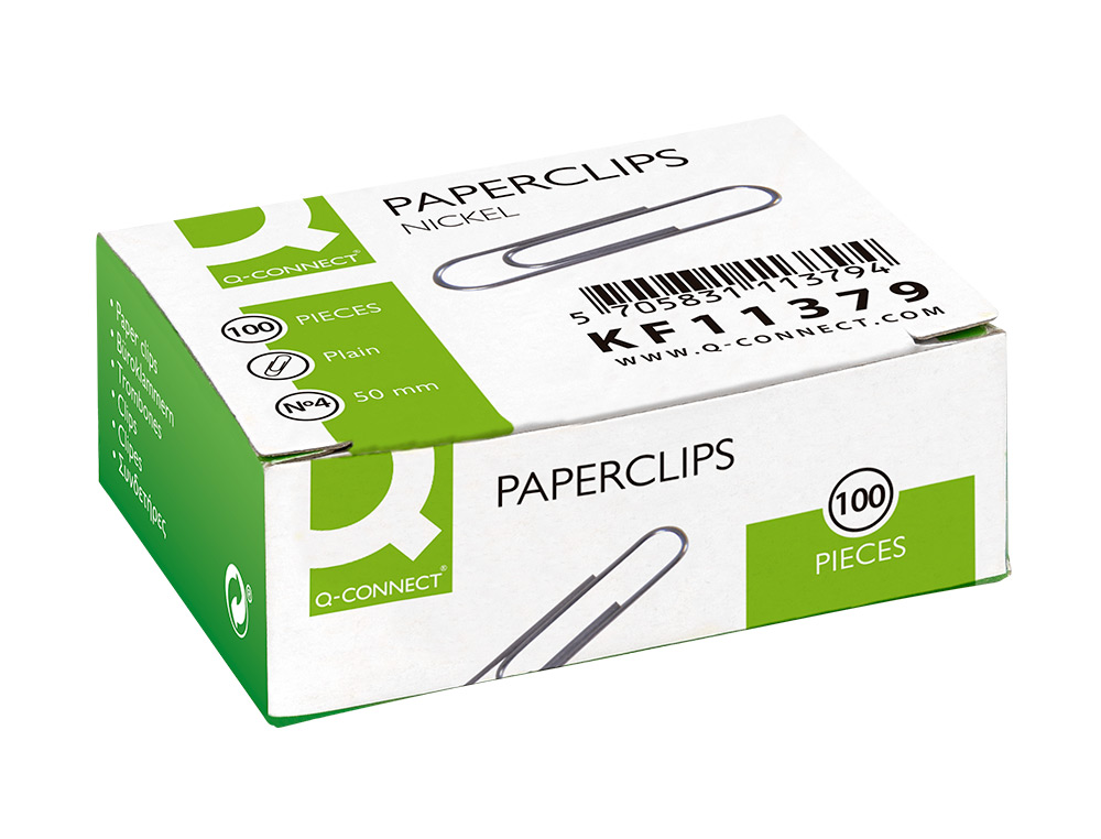 CLIPS NIQUELADOS Q-CONNECT N 4 PLANOS 50 MM CAIXA DE 100 UNIDADES