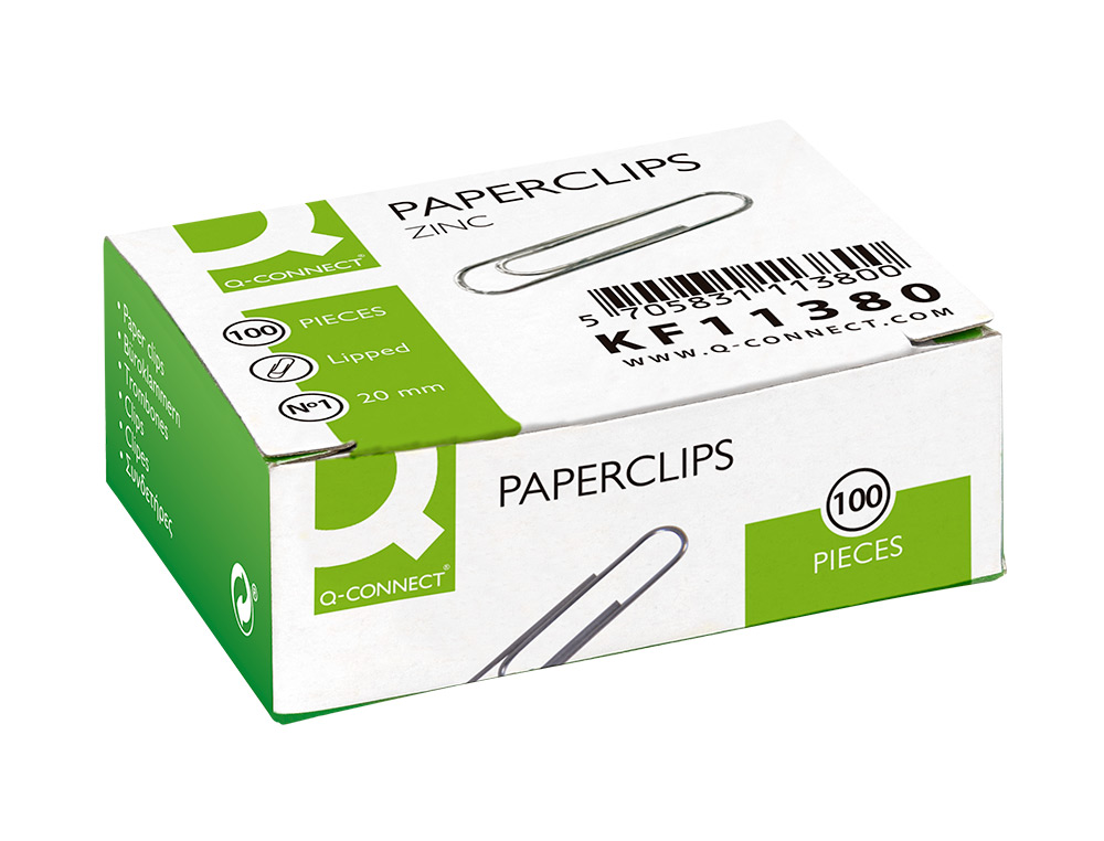 CLIPS ZINCO Q-CONNECT N 1 LABIADOS 20 MM CAIXA DE 100 UNIDADES