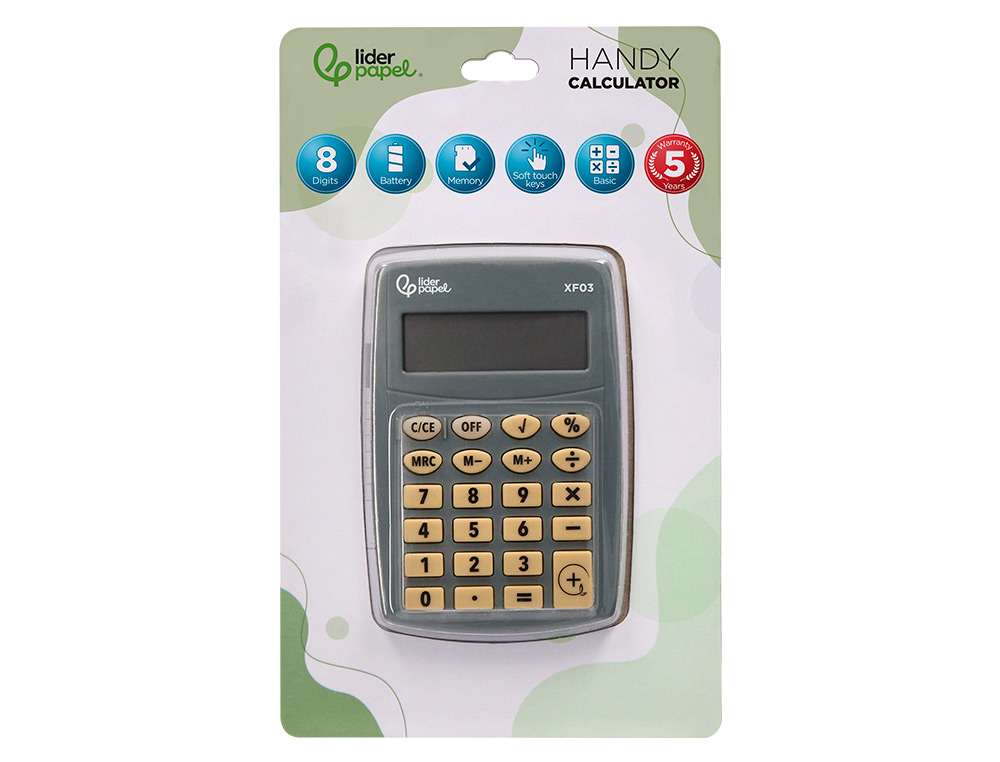 CALCULADORA LIDERPAPEL DE BOLSO XF03 8 DIGITOS PILHAS COR CINZA 99X64X9 MM