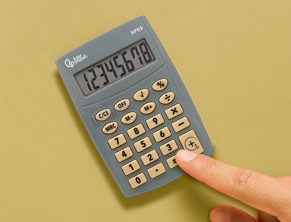 CALCULADORA LIDERPAPEL DE BOLSO XF03 8 DIGITOS PILHAS COR CINZA 99X64X9 MM
