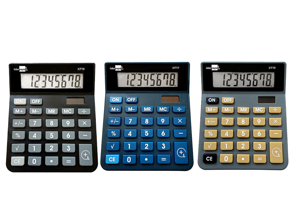 CALCULADORA LIDERPAPEL DE SECRETARIA XF19 8 DIGITOS SOLAR E PILHAS 127X105X24 MM EXPOSITOR DE 10 UNIDADES CORES SORTIDAS