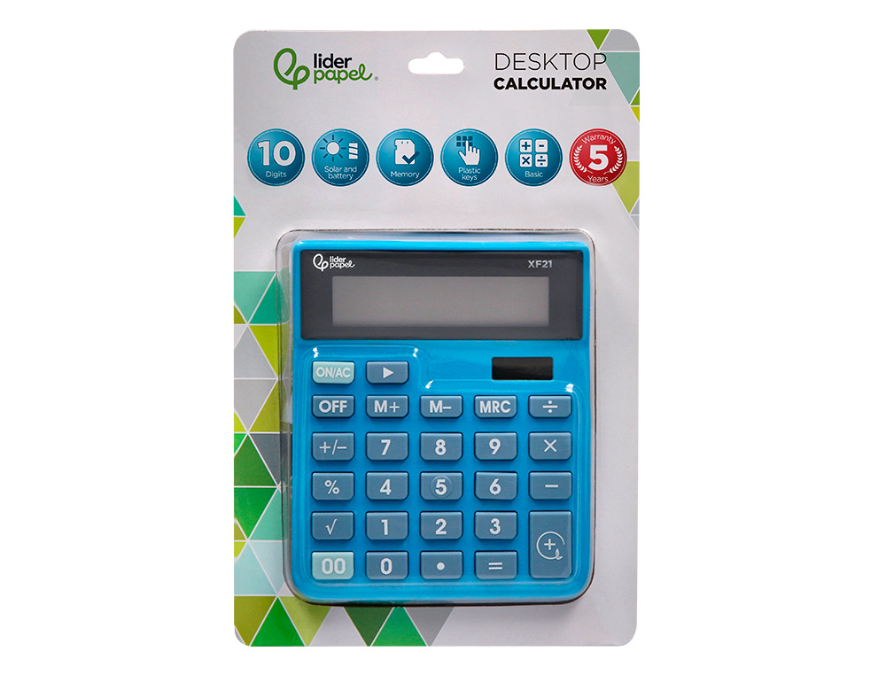 CALCULADORA LIDERPAPEL DE SECRETARIA XF21 10 DIGITOS SOLAR E PILHAS COR AZUL 127X105X24 MM