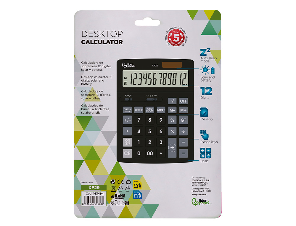 CALCULADORA LIDERPAPEL DE SECRETARIA XF29 12 DIGITOS SOLAR E PILHAS COR PRETO 190X140X30 MM