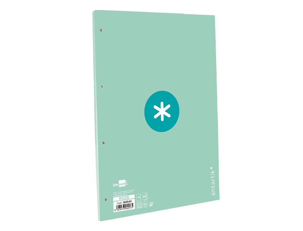 RECARGA COLADA ANTARTIK QUADRICULA DE 5MM DIN A4 100 F 90 GR 4 FUROS 1 BANDA MOLDURA COR MENTA