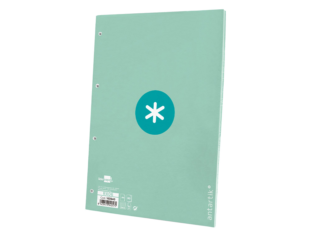 RECARGA COLADA ANTARTIK QUADRICULA DE 5MM DIN A4 100 F 90 GR 4 FUROS 1 BANDA MOLDURA COR MENTA