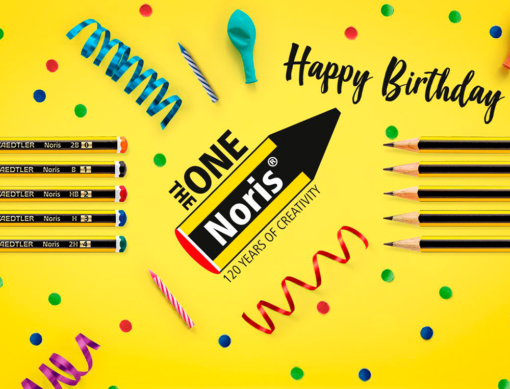 EXPOSITOR DE SECRETARIA STAEDTLER NORIS 120 FELIZ ANIVERSARIO 152 UNIDADES SORTIDAS 383X382X250 MM